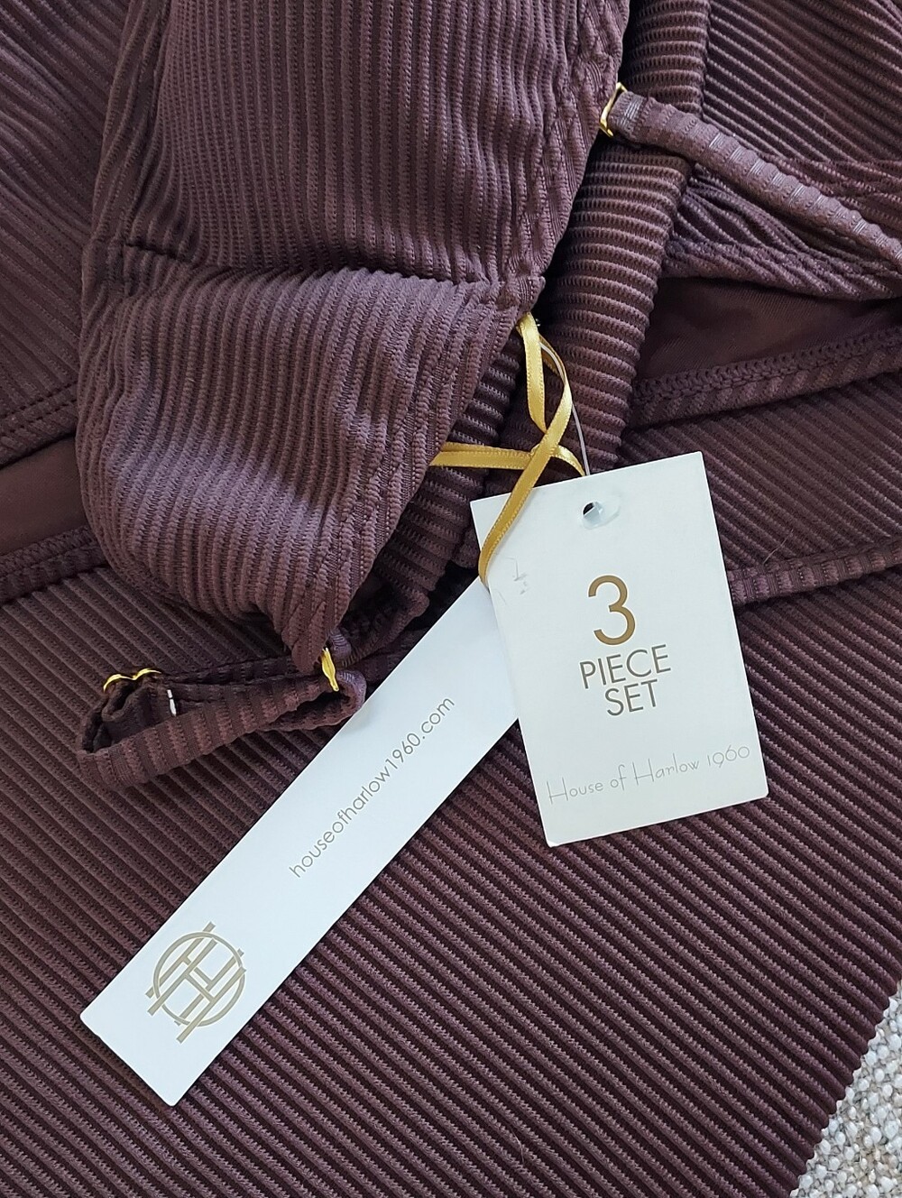 House of Harlow 1960 Bikini Set Brown Ribbed Bandeau Top With Cover Up Skirt NWT - Picture 7 of 8